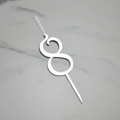 Свеча-топпер декоративная акриловая Цифра "8" Серебро 