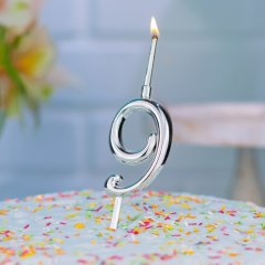 Свеча декоративная Цифра "9" Серебро 