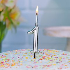 Свеча декоративная Цифра "1" Серебро 