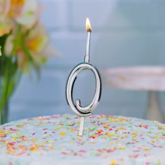 Свеча декоративная Цифра "0" Серебро 