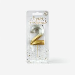 Свеча декоративная Цифра "2" Золото-Серебро 4482