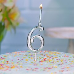 Свеча декоративная Цифра "6" Серебро 