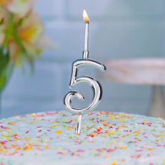 Свеча декоративная Цифра "5" Серебро 
