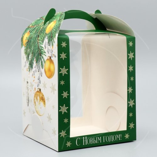 Коробка для сладостей с окном "Новый год" 15х15х18 см 9794954