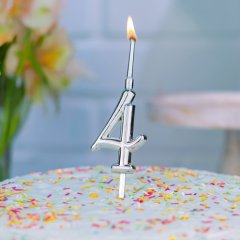 Свеча декоративная Цифра "4" Серебро 